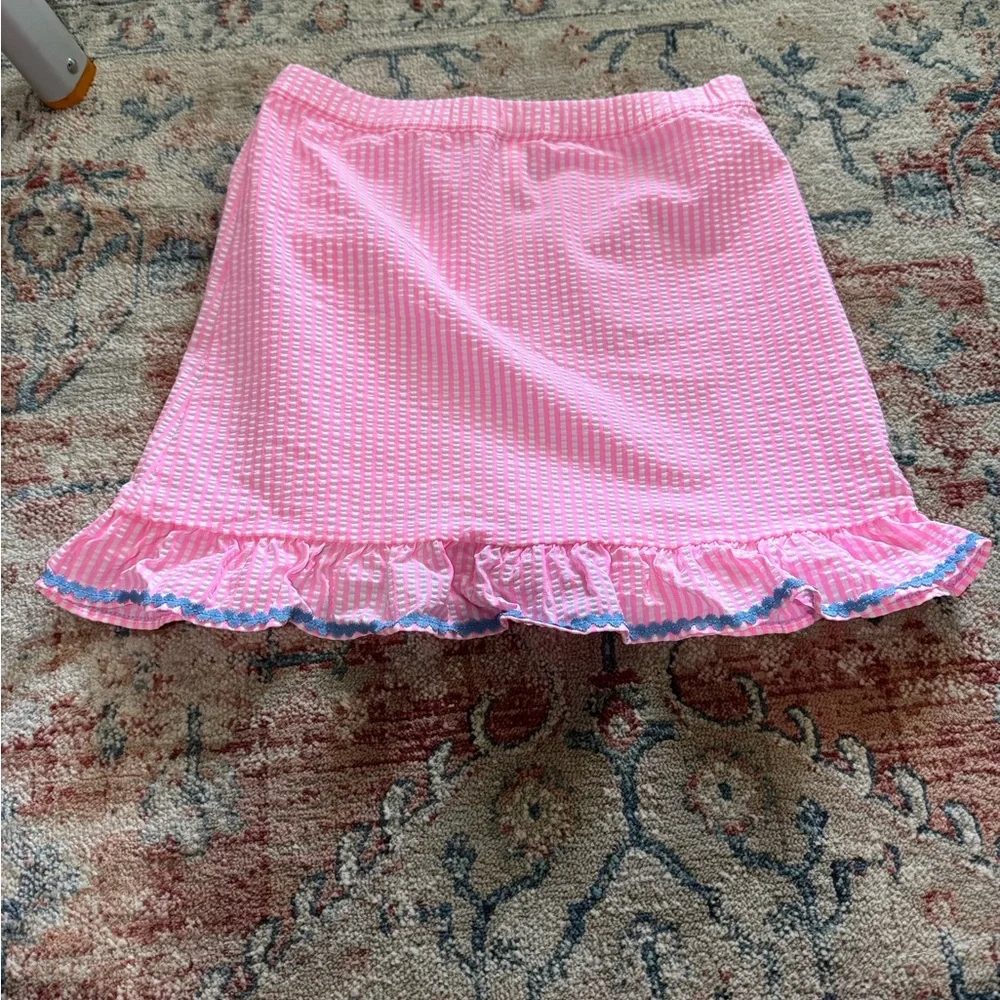 Crewcuts Girls’ Seersucker Beach Coverup Skirt, Size‎ 8, pink and blue